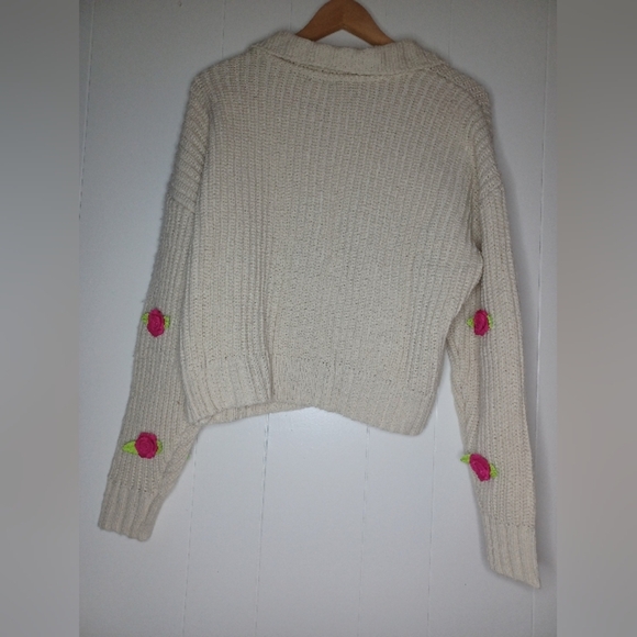 Chic Cream Cardigan with Pink Floral Details - Picture 8 of 10